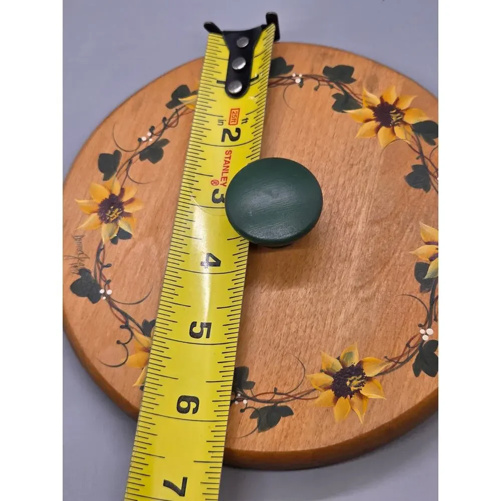 Vintage Basket Accessories Hand-Painted Wooden Basket Lid Sunflowers